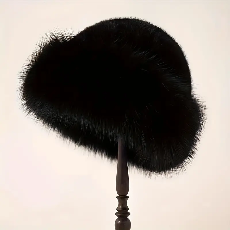 Warm Luxury Faux Fur Hat - Large Size, Thick Faux Fox Fur Decoration, Multifunctional Winter Accessory, Elegant Holiday Gift for Ladies