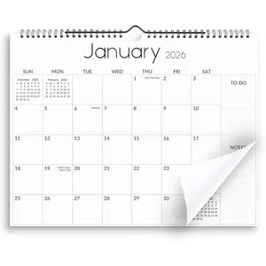 Wall Calendar 2026-2027, Jan 2026 to Jun 2027 18 Months Calendar with Planner Stickers, 14.5" x 11.5", Black