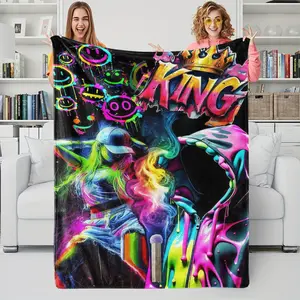 Trendy Graffiti Style Pattern Printed Blanket,Flannel Blanket,Highly saturated neon colors and graffiti,visually stunning,soft and comfortable,suitable for sofa,bedroom and travel,suitable for all seasons