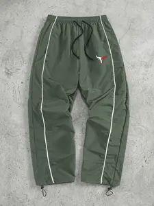 Men's Bull Print Athleisure Style Pants with Lines, Spring Autumn Quick Dry Breathable Trousers, Drawstring Elastic Waist Sporty Sweatpants with Adjustable Cuffs and 2 Side Pockets