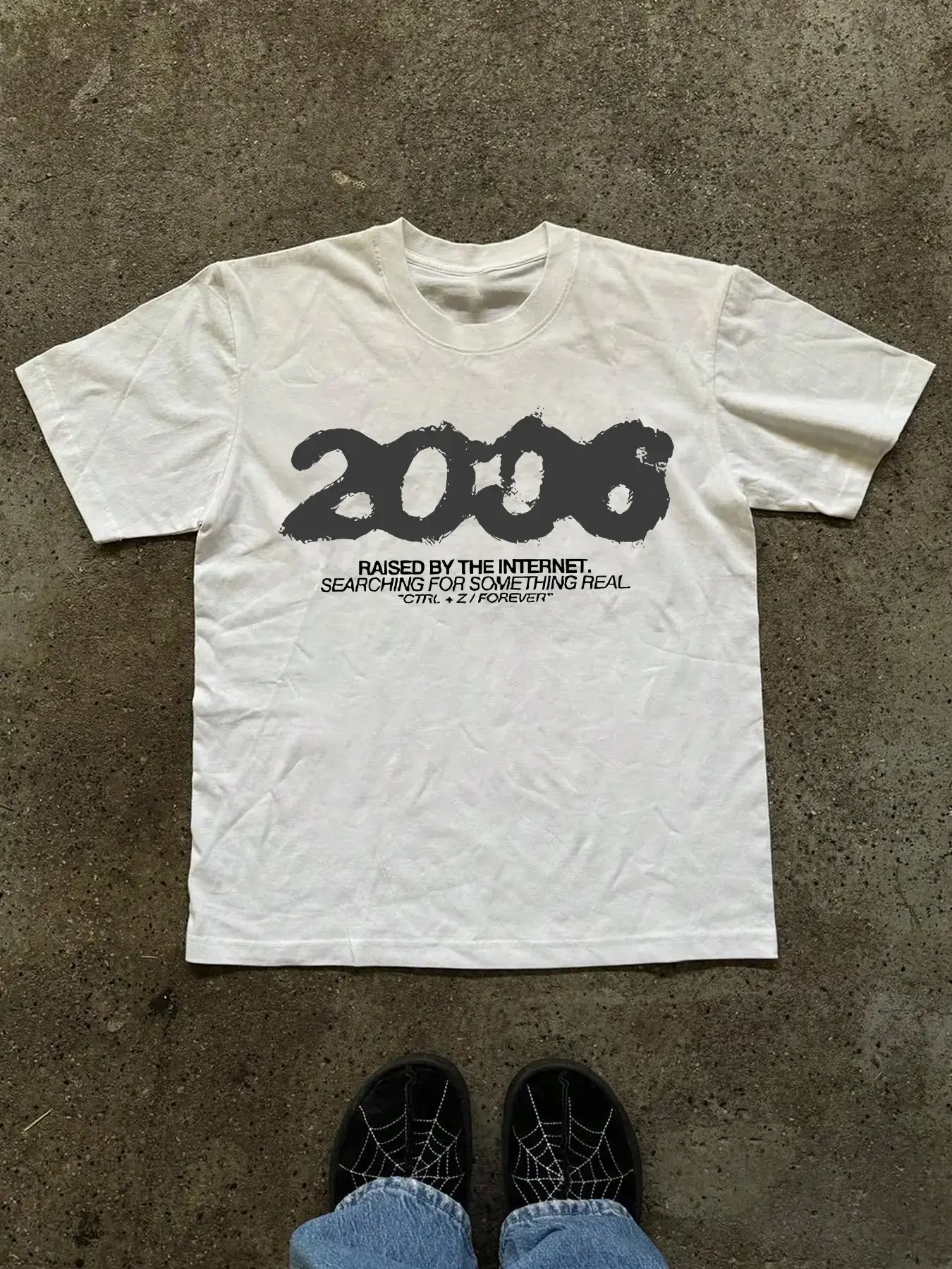 Digital Slogan Print American Vintage Short Sleeve T-Shirt, Casual Loose- Graphic  Design