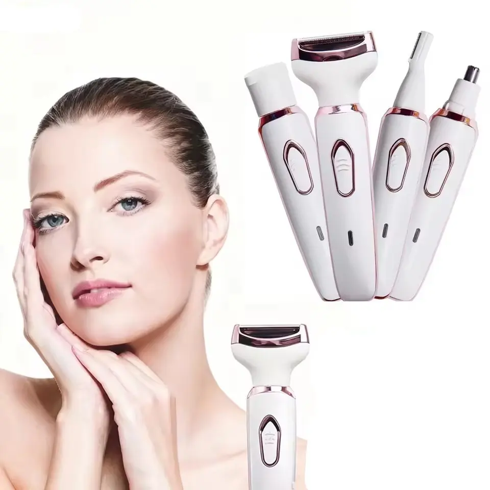 Women's Bikini Trimmer 4-In-1, Pain-Free Hair Removal for Eyebrows and Nasal Hairs, Face and Full Body Depilation Tool, Rechargeable Hair Remover