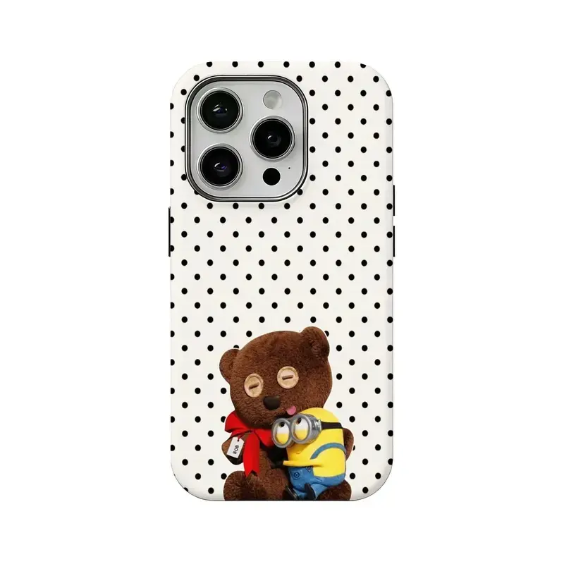 Cute Minions pattern double-layer hard shell phone case, compatible with iPhone 12, 13, 14, 15, 16, and 17. High-definition print, durable, drop-resistant hard shell.