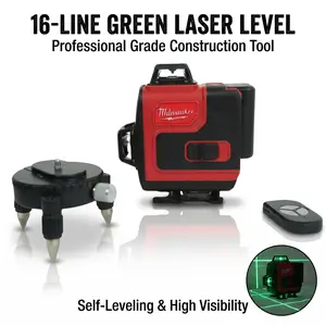 Milwaukee M12 16-Line Self-Leveling Green Three-Side Outdoor Laser Level Kit with Tripod Battery Charger Pro Tool for Contractors Tile Setters and Framers High torque Precision heat pump