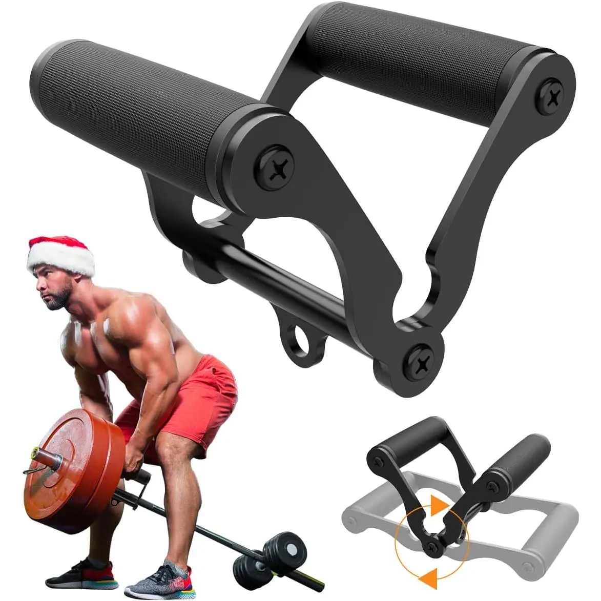 V Bar T-Bar Row Landmine Handle Attachment for Barbell Bars, Solid Mine Double D Row Handle Grips with Non-Slip Rubber Grips, T-Row Attachment for Olympic Strength  Bars