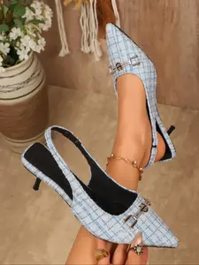 Valentine's Day Limited Edition Women's Pointed Toe High Heels, Metal Horsebit Buckle Decor, Fashion Casual Slim Heel, Elegant Party Shoes Rubber