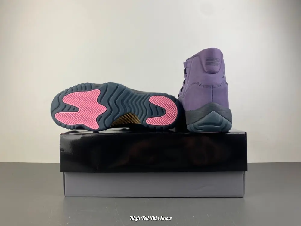 High Top Basketball Sneakers, Purple Nubuck Leather Upper, Cushioned Midsole, Dark Grey Rubber Outsole With Pink Traction Zones, Shock Absorbing, Suitable For Sports And Daily Styling, Comes With Original Shoe Box
