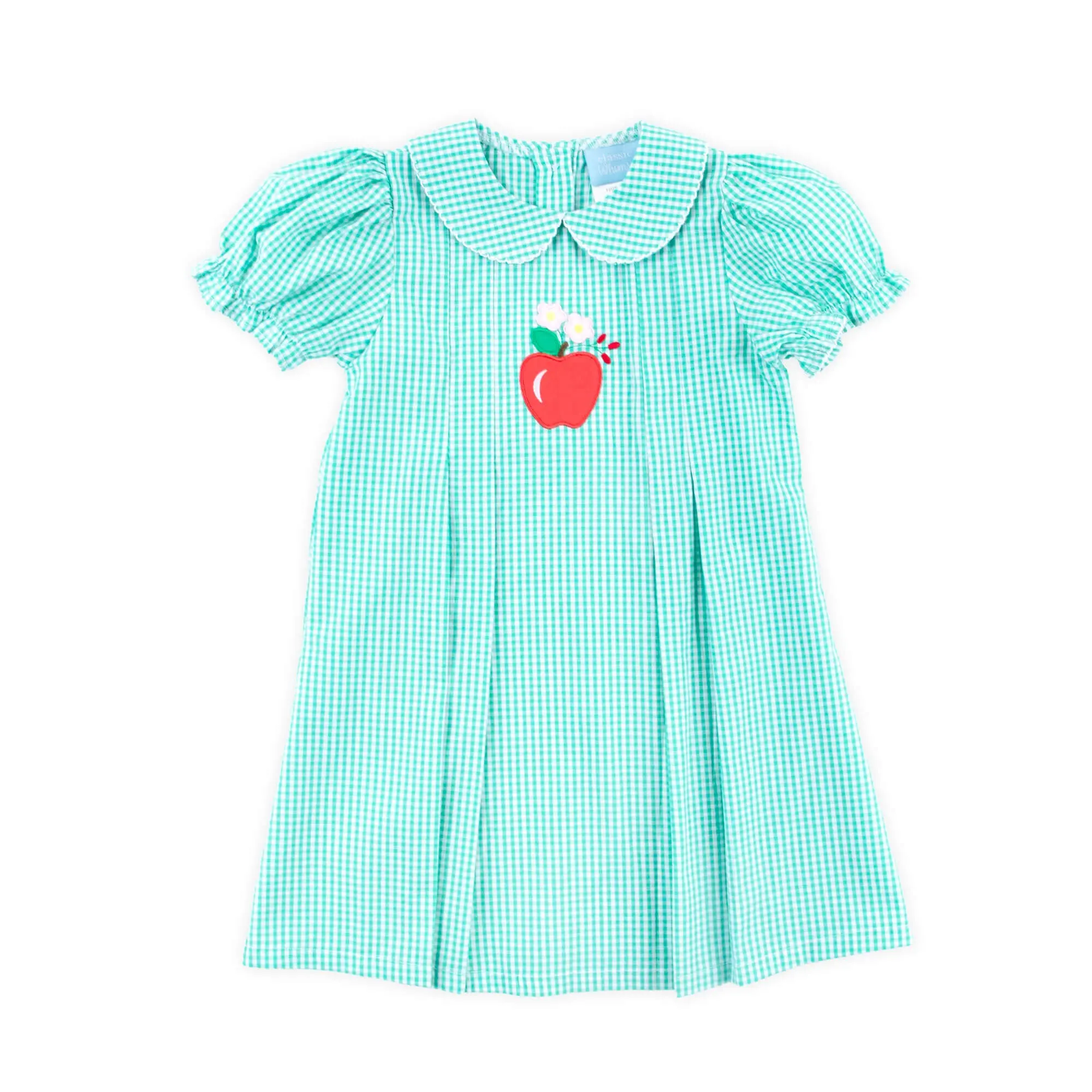 Apple Blossom Turquoise Gingham Shelby Dress - Back to School Outfit for Girls
