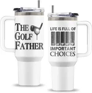 Golf Gifts for Dad, 40 Oz the Golf Father Tumbler with Handle & Straw, Golfer Gift, Birthday Gift for Sports Lovers, Stainless Steel Golfer Cup, Gifts for Thanksgiving Christmas, 1 PCS 40 OZ Stainless Steel Tumbler