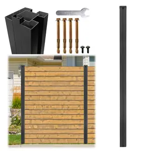 Aluminium Alloy Fence Post, 3-Way Adjustable, Rustproof & Weather-Resistant, Matte Black Metal No-Dig Privacy Fence Post for Outdoor Patio Wood Panels