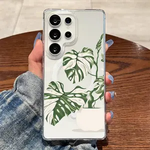 Durable Transparent Case for Fresh Monstera Plants,Compatible with Wireless Charging for Samsung Galaxy S26 S25 S24 S23 S22 S21 S20 Fe Plus Ultra Edge S10E A57 A56 A55 A54 A37 A36 A35 A34 A26 A25 A24 A23 A17 A16 A15 A14 A07 A06 A05s Note20 Note10 Note9