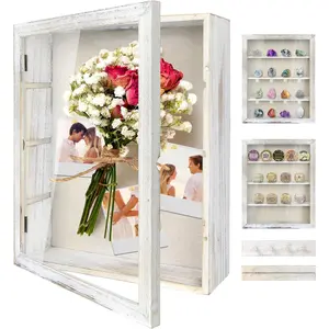 11x14 White Deep Shadow Box Display Case, Wooden Shadow Box Picture Frame with Linen Back and Removable Shelves, Memory Box for Wedding Bouquet, Photos, Medals, Keepsakes