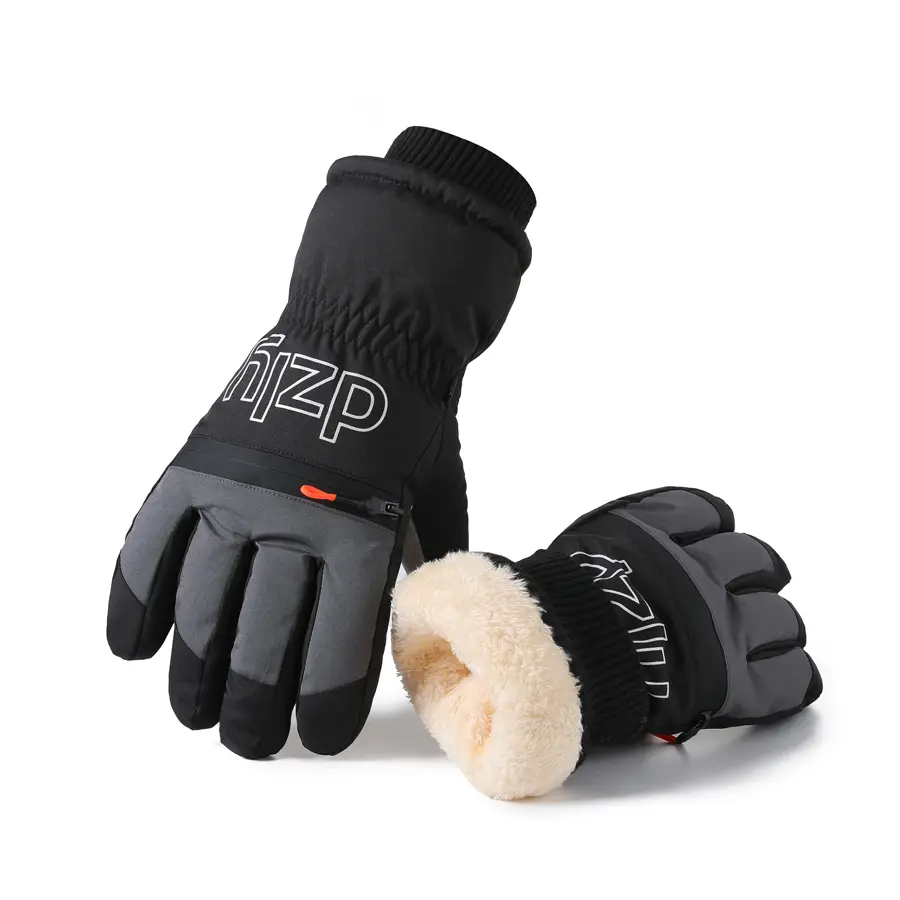 Men Waterproof Ski Gloves, Zipper Pocket Ultra Thick Fleece Lined Thermal Winter Snow Gloves