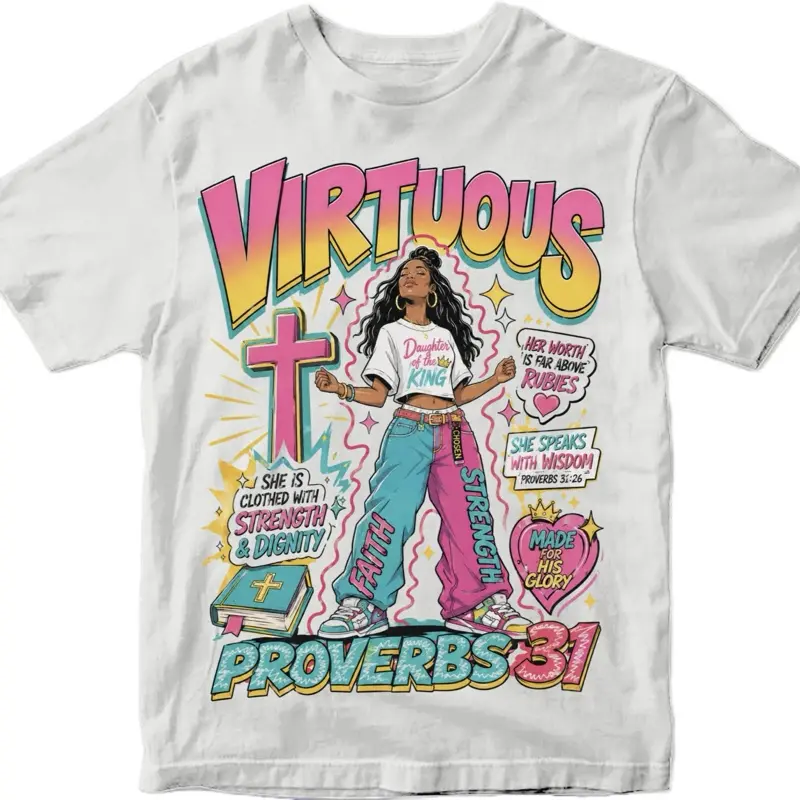 Virtuous Women's Graphic Cotton T-Shirt - Breathable, Lightweight Top for Daily Wear, Christian Women Clothing