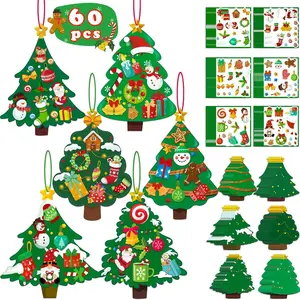 60pcs Christmas Crafts for Kids - DIY Xmas Tree Ornaments with Sticker Kits - Set for Holiday Decorations, Party Favors, and Classroom Activities