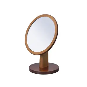 9.5" Tall Polyresin and Wood Make-Up Mirror on a Pedestal Walnut finish