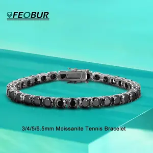 GRA Certified 3/4/5/6.5MM Black Moissanite Tennis Bracelet for Men Women Original 925 Sterling Silver Diamond Bracelets Jewelry