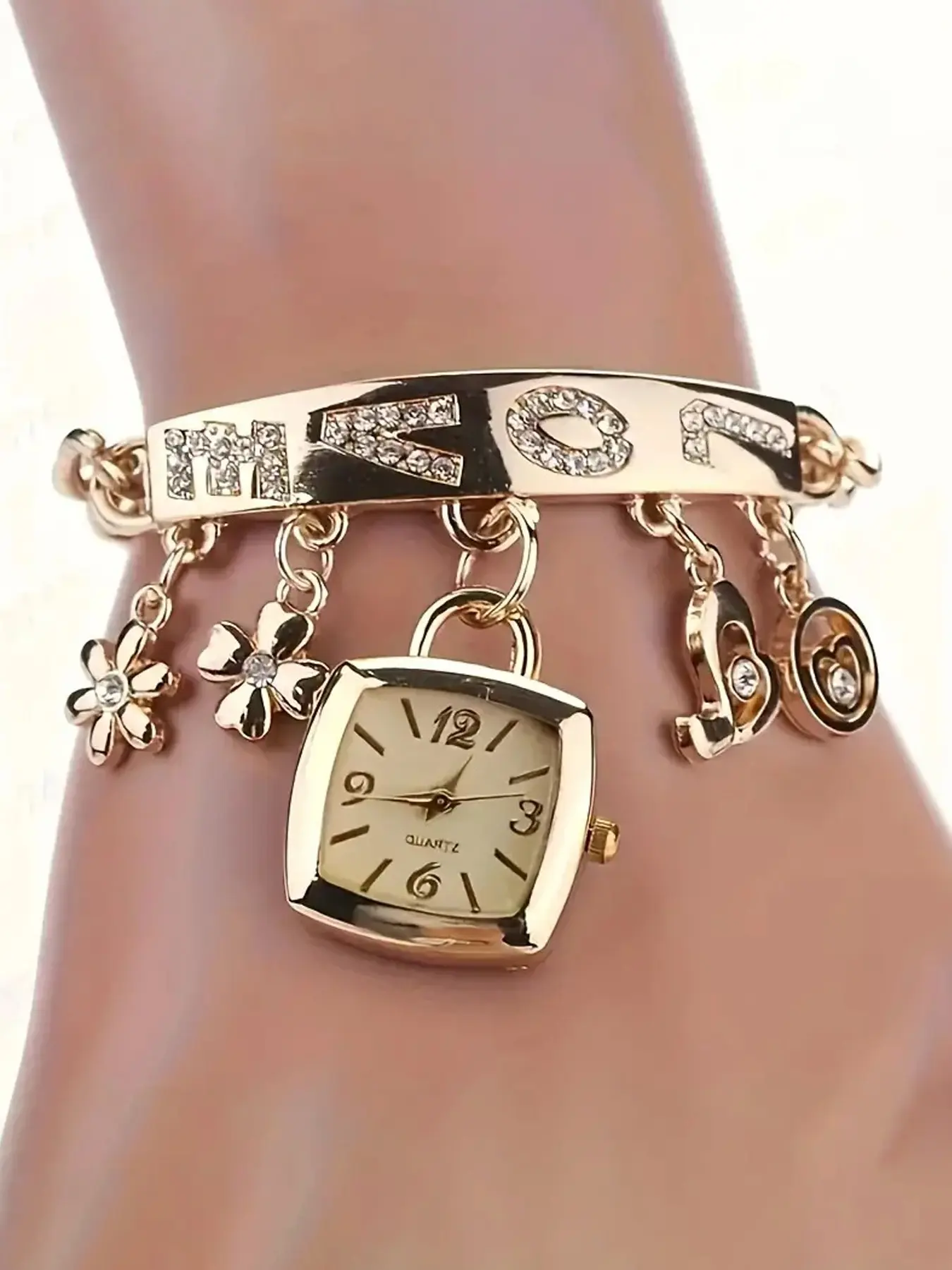 Women's Elegant Rhinestone Decorated Bracelet Quartz Watch, Fashionable Bracelet Wristwatch, Trendy Watch As Gift for Girlfriend, Modern Trendy Watch
