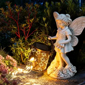 New Summer Solar-Powered Outdoor Angel Statue with Watering Can and String Lights - 35 Warm White LEDs, Exquisite Metal-Finish Resin Sculpture, New Year Garden Decoration, Ideal for Lawn, Patio, and Courtyard Lighting and Decoration, Charming Ornament