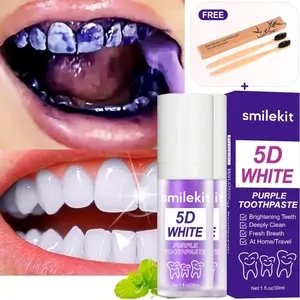 4-Piece Set (2 Toothpaste + 2 Toothbrushes), 5D 30ML Mint Flavor Whitening Toothpaste, Deep Cleaning, Fresh Breath, Travel Portable, Home Use Oral TEETH WHITE TOOTHPASTE
