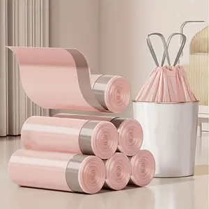 Disposable Drawstring Trash Bags, 50 Durable Thick Bags Per Roll, Portable for Kitchen Bathroom Bedroom Living Room, Home Supplies