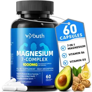 ViYouth Magnesium Complex 1000mg 7-in-1 Supplement with Glycinate Citrate Malate Aspartate High Absorption for Muscle Heart Sleep Bone Nerve Support 60 Capsules Dietary Fitness