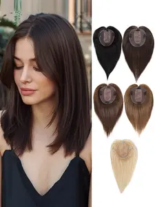 Human Hair 10 Inch Hair Topper for Women, 12*13cm Breathable Silk Lace Base Hair Toppers, 100% Remy Human Hair Wiglets Hairpieces for Thinning Hair