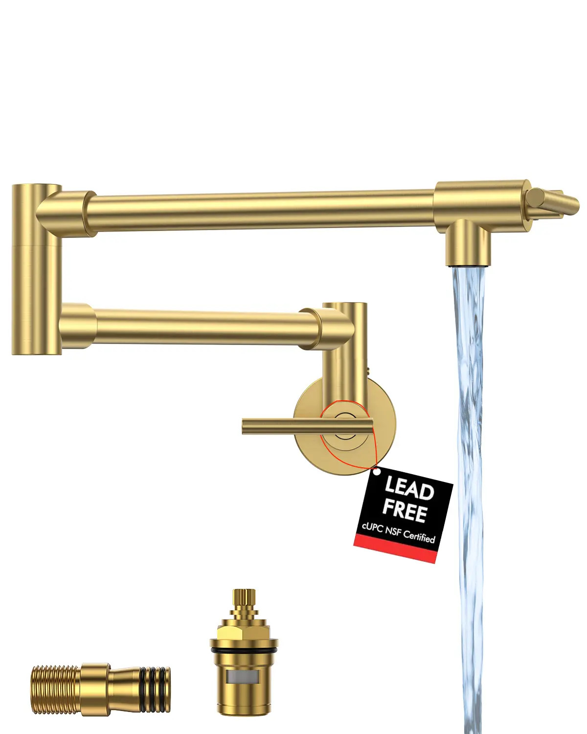 Pot Filler, Pot Filler Faucet Wall Mount, Metal Folding Stretchable with Double Joint Swing Arm Single Hole Two Handles Kitchen Restaurant Durable Steel