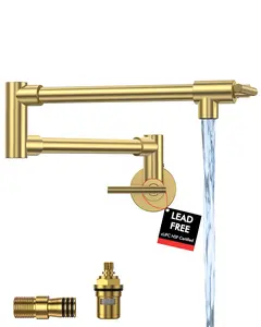 Pot Filler, Pot Filler Faucet Wall Mount, Metal Folding Stretchable with Double Joint Swing Arm Single Hole Two Handles Kitchen Restaurant Durable Steel