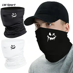 2PCS Unisex Scary Smiley Face Print Neck Gaiter Face Mask | GothTok EdgyTok BikerTok SunSafeTok UPF 50+ UV Protection Breathable Windproof Balaclava Scarf | for Men Women Motorcycling Hiking Fishing Daily Wear