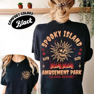 Double sided Ghost Island amusement park shirt, retro 2000s Halloween movie shirt, disco skull, summer ghost, 90s nostalgic Halloween shirtRAIMENTRY
