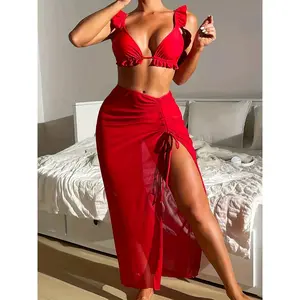 [Sexy Swimsuit] Sexy Women's Swimsuit |     New Split Gathered Anti-swear European And American Hot Swimsuit For Small Breasts