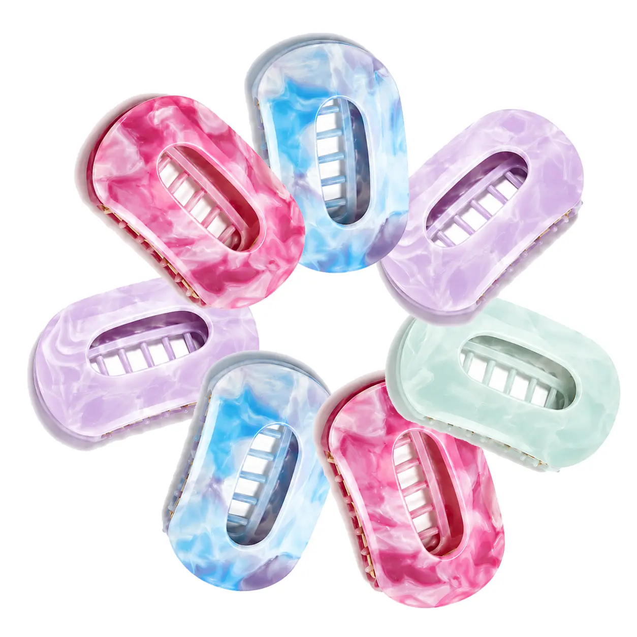 Marble Flat Round Hairpin High-End ABS Material Strong Grip Colorful Style 3.5cm x 1.4in & 10cm x 4in Simple Design Won't Hurt Your Head