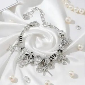 Mother Day  Gift Elegant Rhinestone & Faux Pearl Decorated Bangle, Fashionable Jewelry for Women for Party, Daily Clothing Decor, Trendy All-match & Exquisite Jewelry for Gift, Beaded Charm Bracelets