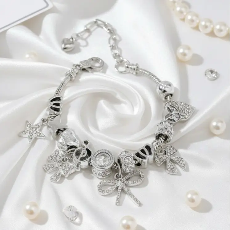 Summer Spring Gift Elegant Rhinestone & Faux Pearl Decorated Bangle, Fashionable Jewelry for Women for Party, Daily Clothing Decor, Trendy All-match & Exquisite Jewelry for Gift, Beaded Charm Bracelets