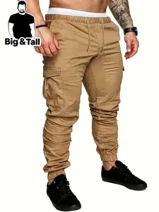 Men's Plus Size Work Pants, Multi-Pocket Design, Solid Color, Suitable for Casual Commuting, Sports Training, Running, Outdoor Activities