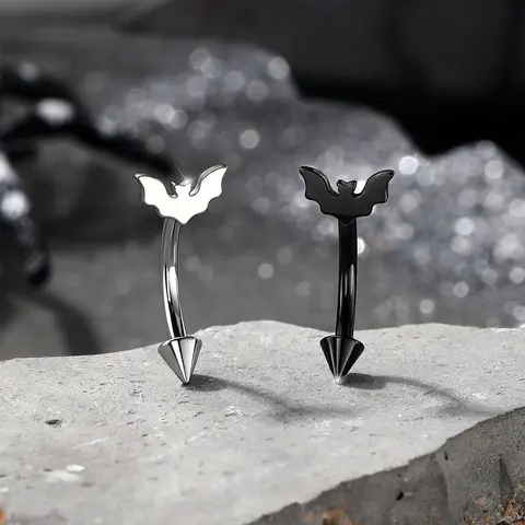Oufer 16G=1.2mm 8mm Internally Threaded 316L Stainless Steel Cute Bat Pumpkin Body Jewelry - Corrosion Resistant, Durable Animal-Themed Piercing for Adult Females (Eyebrow, Rook) with Alt Accessories for Women, Halloween Goodie Items