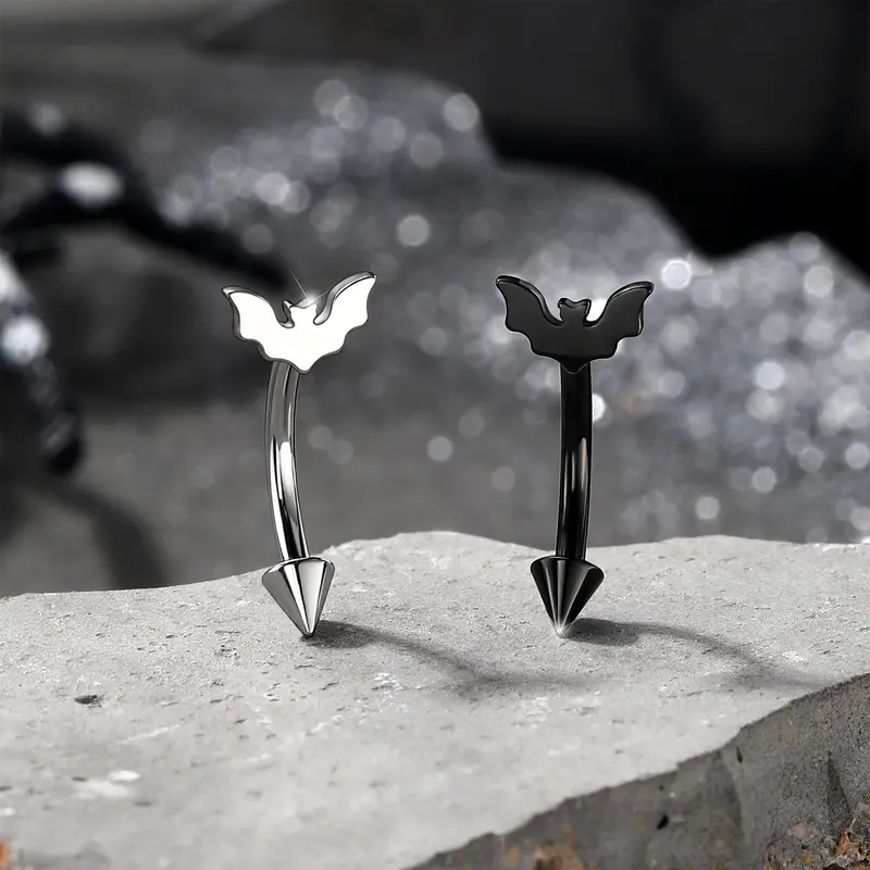 Oufer 16G=1.2mm 8mm Internally Threaded 316L Stainless Steel Cute Bat Pumpkin Body Jewelry - Corrosion Resistant, Durable Animal-Themed Piercing for Adult Females (Eyebrow, Rook) with Alt Accessories for Women, Halloween Goodie Items