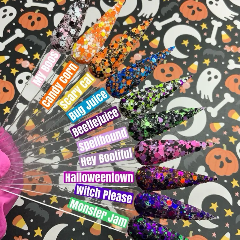 16 Colors 1oz Halloween Acrylic Powder Collection- Glitter Acrylic Powder “Love At First Fright” Halloween Nails Acrylic Nails Nail Heaven