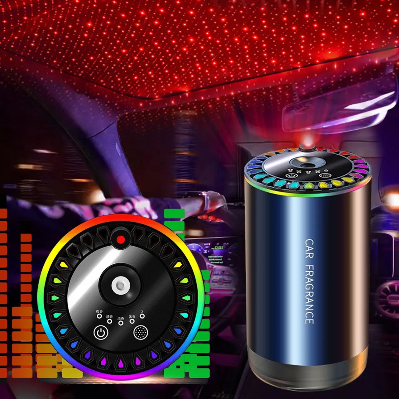 Smart Car Air Freshener, Rechargeable Car Air Freshener with Starry Sky Projection, with Cologne, Auto On/Off Intelligent, 3 Adjustable Modes, Perfect for Car Bedroom and Office