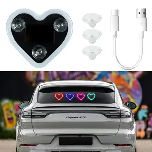 Christmas Lights On Car Solar-Powered Car LED Window Decorative Double Heart-Shaped Neon Light for Car Interior Fun Ambient Light Wire-Free with 1 Suction Cup
