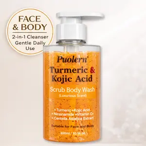 Turmeric & Kojic Acid Scrub Body Wash for Face and Body, with Niacinamide, Vitamin C & Centella, Gentle Exfoliating Cleanser for Dull Skin, 300ml / 10.14 oz