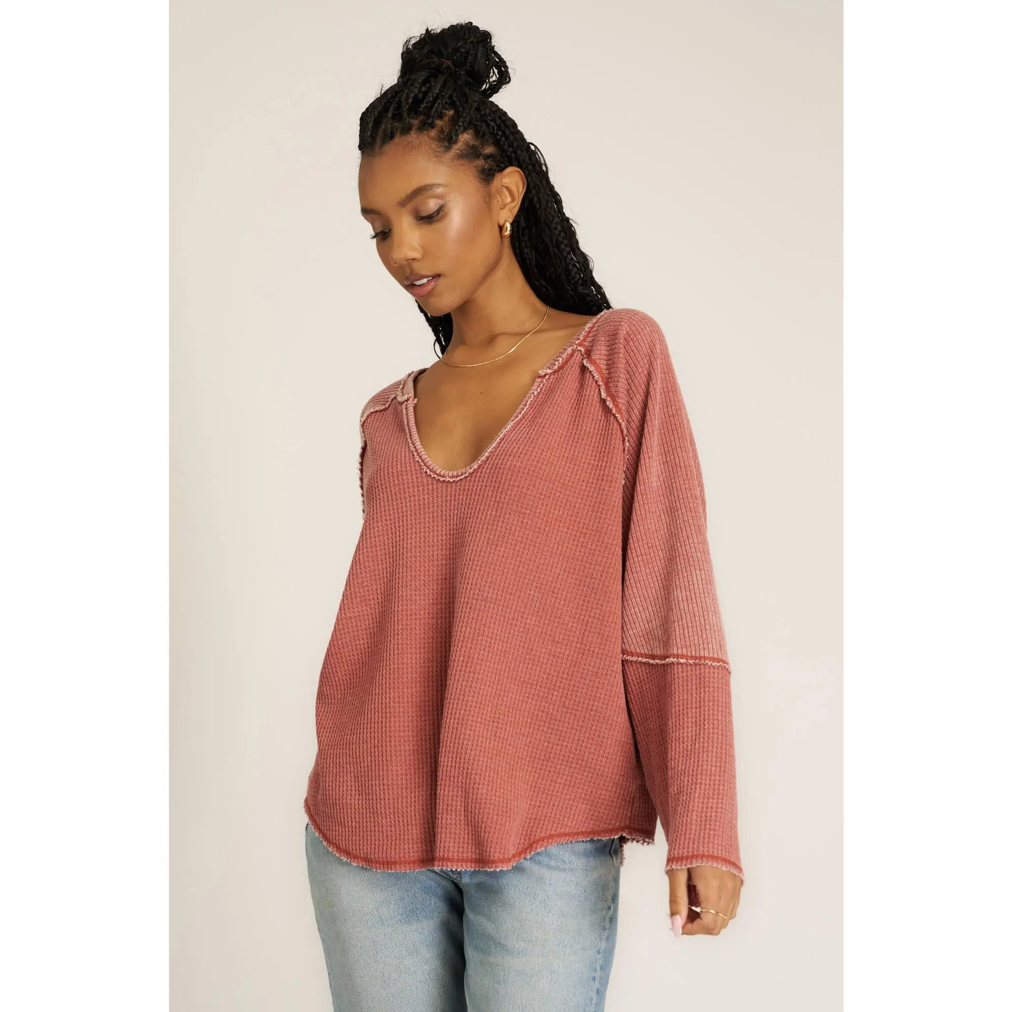 Wylder Scoop Neck Burnout Long Sleeve - Desert Clay