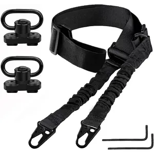Two Point Traditional Sling with Attachments Mounts, Adjustable Extra Long Rifle Sling for Rifle with 2 Pack 1.25" QD Swivel Mounts for M-Rail