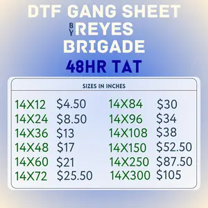 Custom Direct to film transfers. Prints high quality for your apparel business. gang sheet rolls. dtf ready to press transfers
