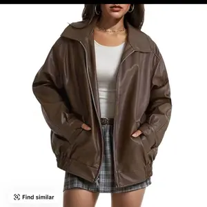 Langwyqu Womens Faux Leather Jacket Oversized Zip Up Bomber Motorcycle Jacket Trendy Fall Winter Clothes S-XXL