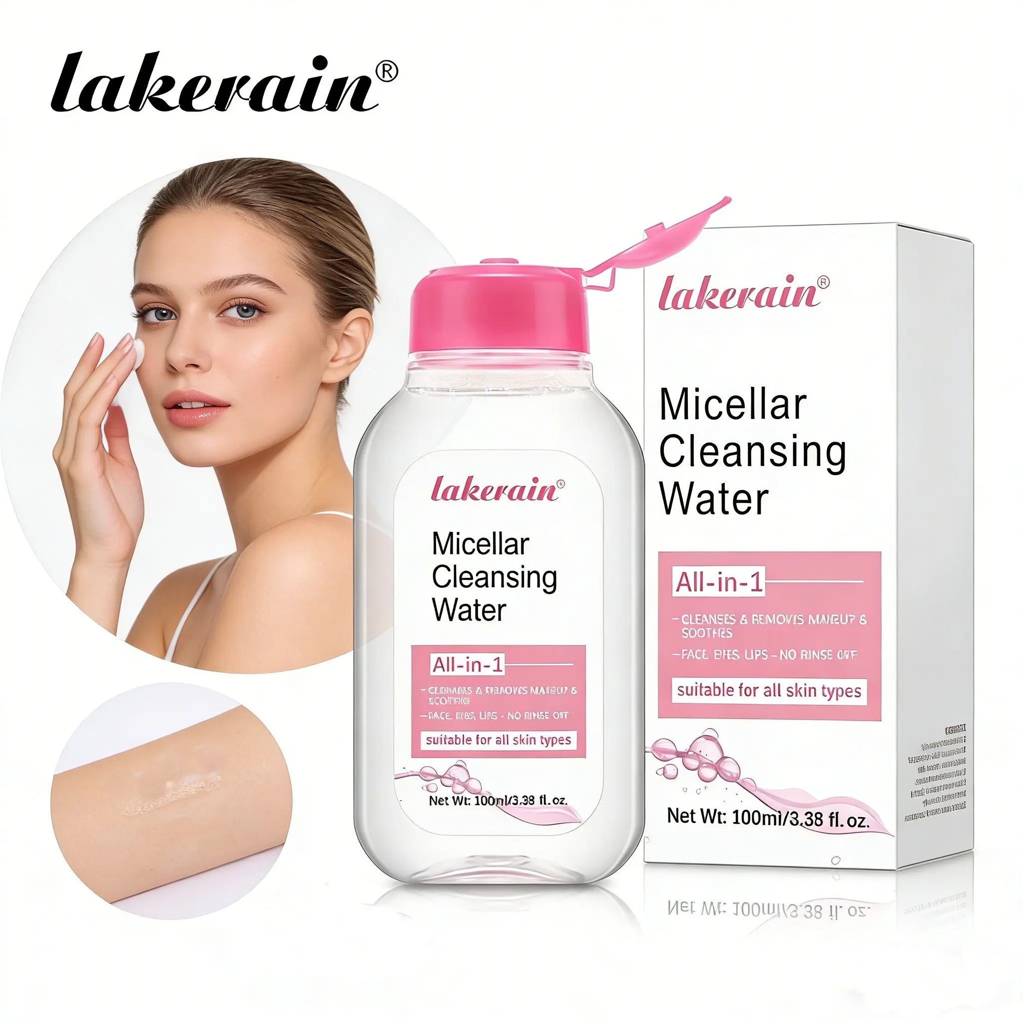 Microfiber Cleansing Micellar Water, Gentle No-Rinse Cosmetic Makeup Remover Cleanser for Face Eye Lip, Suitable for All Skin Types, Clean & Soothe