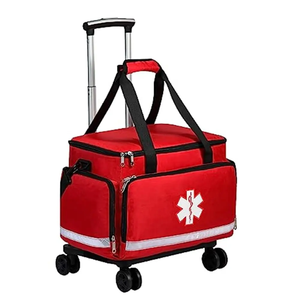 Rolling Medical Bag for Nurses & EMTs, Professional Water-Resistant Polyester Wheeled Trolley with Multiple Organizer Pockets for Clinic Use, Storage Carrying Bag, Wheeled Carry Bag