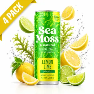 Da Bomb Sea Moss Coconut Water Drink, 4 Pack, 11.1 fl oz Cans, 3,300 mg Sea Moss, Electrolytes, No Added Sugar, Non-GMO, Dairy Free, Gluten Free - Lemon Lime