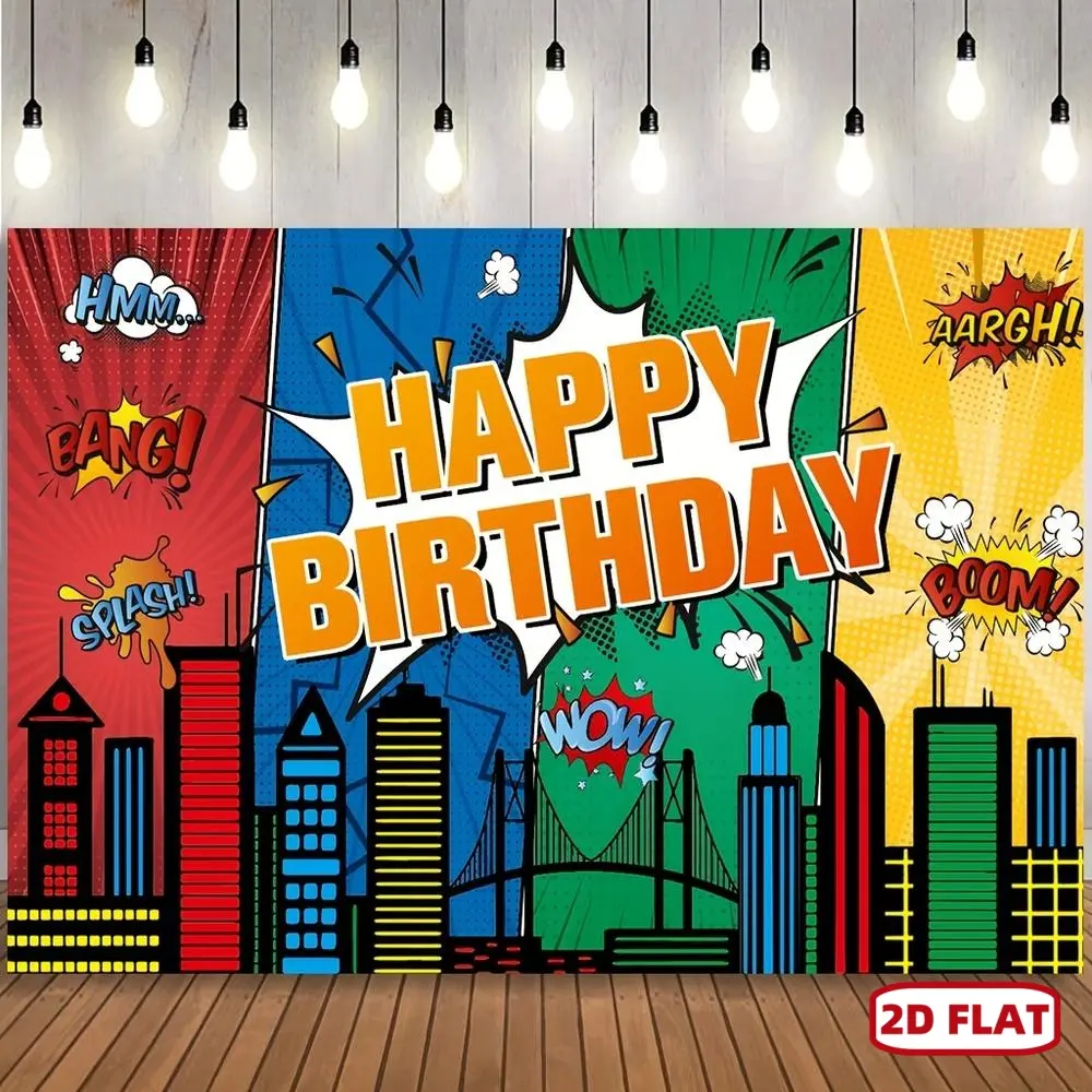 1pc 2D Flat Superhero Skyline City Backdrop for  and Parties - - Perfect for Boy's Birthday Celebrations and  Studio Booths Banners Decor
